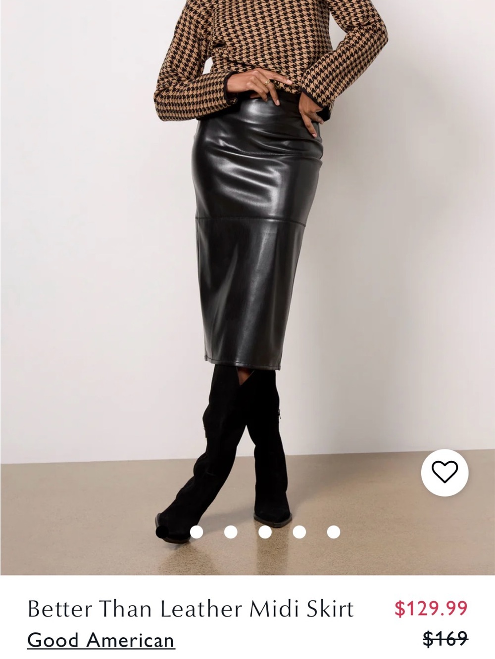 Good American Black Faux Leather Midi Skirt